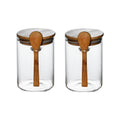 2Set High Borosilicate Glass Sealed Jar , with Bamboo Wooden Lids and Spoons – Hinged Lid Sealing Jars, Coffee Beans Containers Oasis Select 2pcs 85x150mm