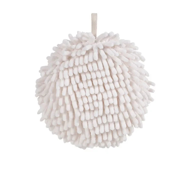 1/2/3pcs Chenille Hand Towels Kitchen Bathroom Hand Towel Ball with Hanging Loops Quick Dry Soft Absorbent Microfiber Towels Oasis Select White