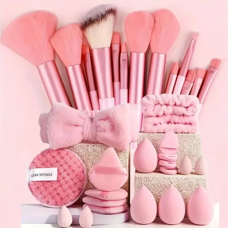 13/33pcs Professional Makeup Brush Set with Accessories for Combination Skin- Featuring Soft Brushes，Suitable for Beginners Oasis Select China Mainland 33pcs pink