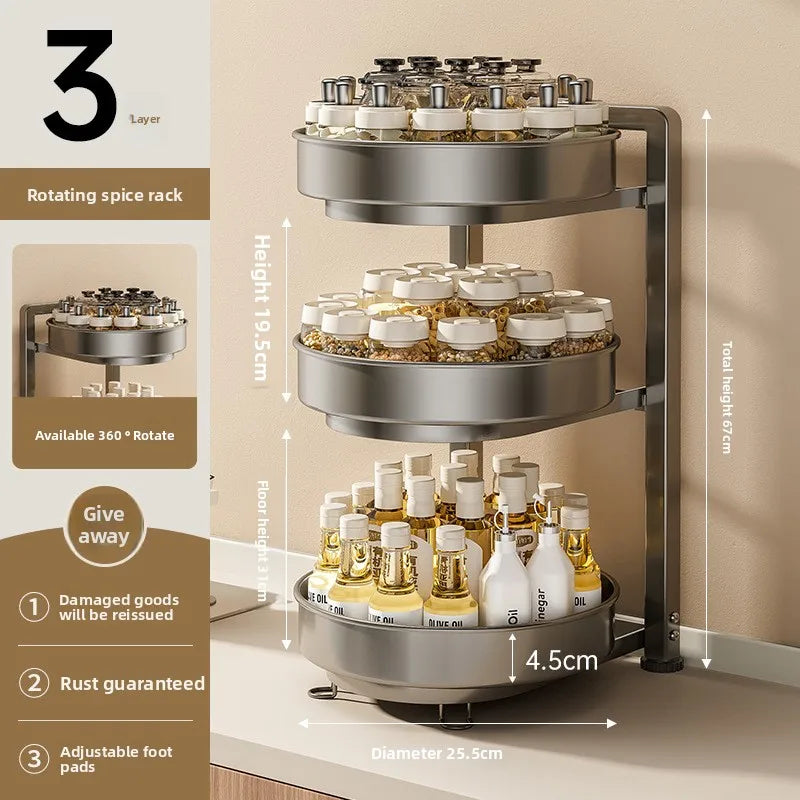 Multi-functional Rotary seasoning rack, seasoning storage box, turntable supplies storage rack Oasis Select Grey3