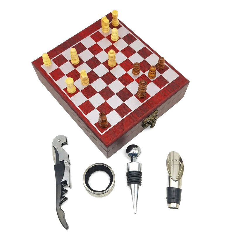4-Piece Set Wine Opener with Chessboard Design Ideal Wine Accessories for Entertainment Wine Lovers Hosts Perfect Gift Idea Oasis Select