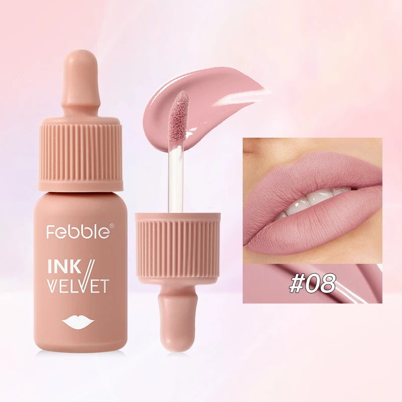 Febble 6-Shade Matte Velvet Liquid Lipstick – Long-Lasting Nude
