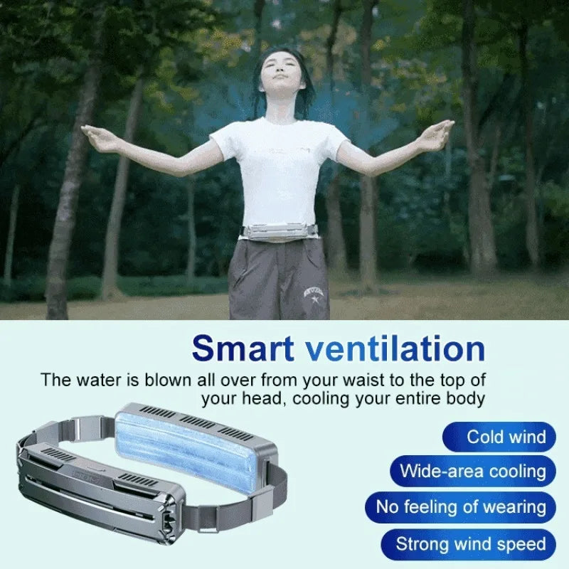 Portable USB Waist Fan – 3-Speed Rechargeable Ice Belt Fan