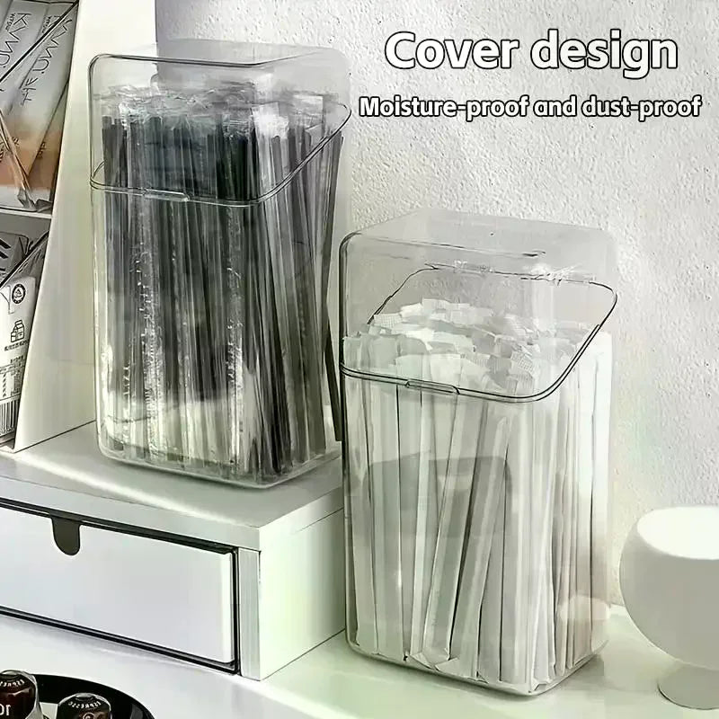 Large Transparent Pen Holder with Flip Cover | Desk Organizer