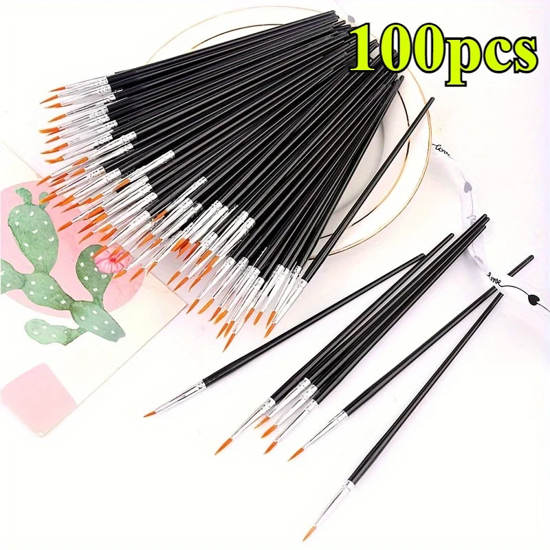 100pcsPainting Brushes Set Art Round Flat Hair Nylon Hair Paint Brush for Oil Acrylic Watercolor Kids/Artists/Beginners/Students Oasis Select