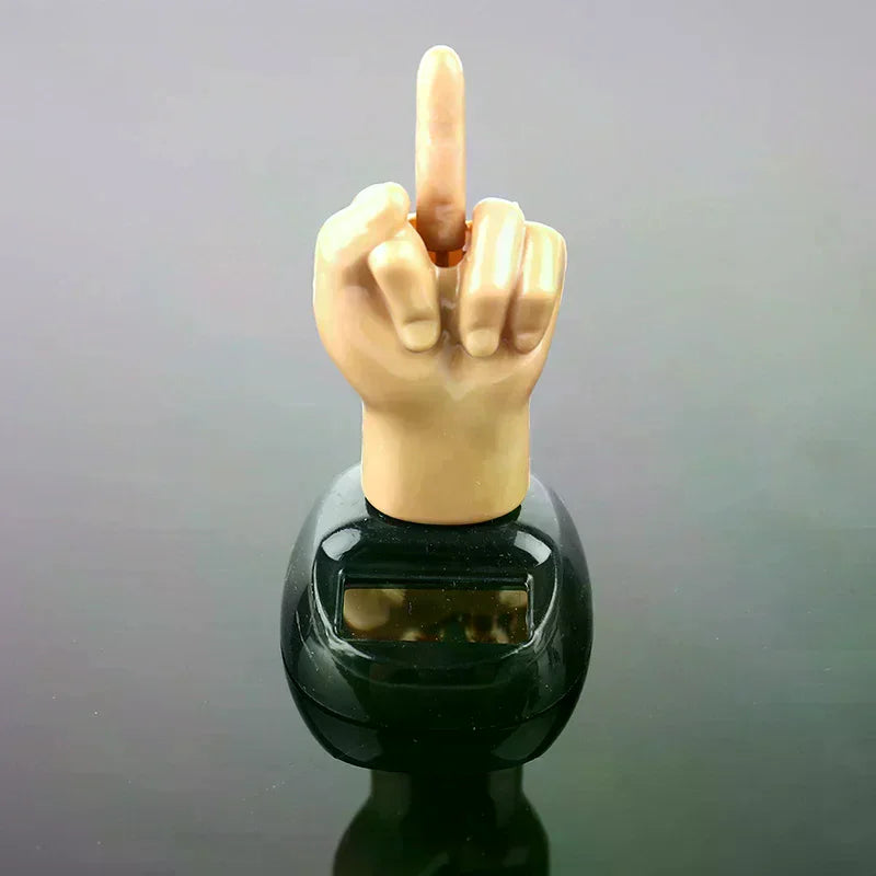 Solar Powered Mid Finger Shaking Toy Car Dashboard Dancing Figure Toy Brown Creative Car Bobbleheads Decorative Ornament Oasis Select