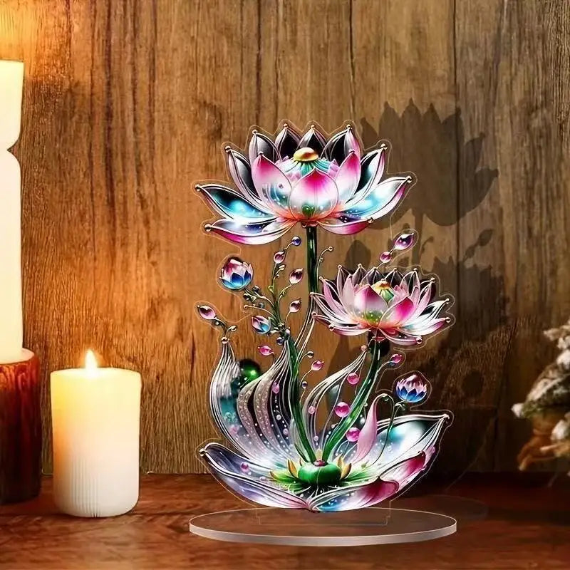Acrylic White Crystal Dragon Statue 2D Flat Cool Figurine Home Office Cafe Room Studio Display Case Table Ornament Decor Gift Oasis Select lotus