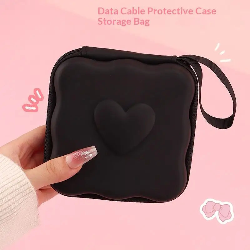 Cute 3D Heart Wave Charger Storage Bag | Travel Organizer