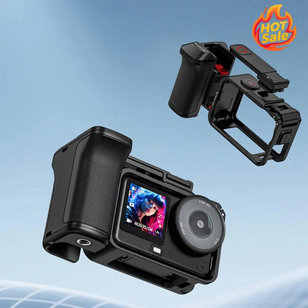 Handle Holder Expansion Mount with Cage Camera Grip Holder with Shutter Button Quick Release Cold Shoe for DJI OSMO Action 6 Oasis Select