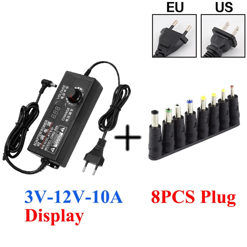 DC 3V-12V Adjustable Transformer AC 220V 110V TO DC 12V 3V 9V 2A 5A 10A Transformers AC 220 110 V TO DC 12 3 9 V Power Supply Oasis Select 10A Dis With 8PCS US Plug