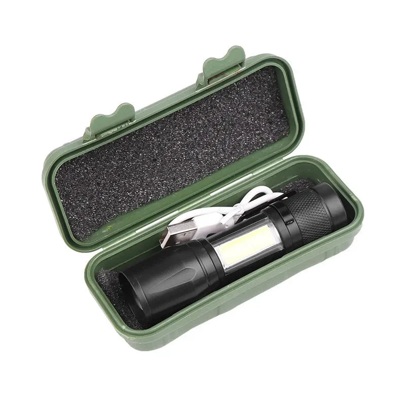 Mini Rechargeable LED Flashlight COB+XPE Portable Torch Camping Lantern Zoomable Focus Light Tactical Flashlight with Pen Clip Oasis Select