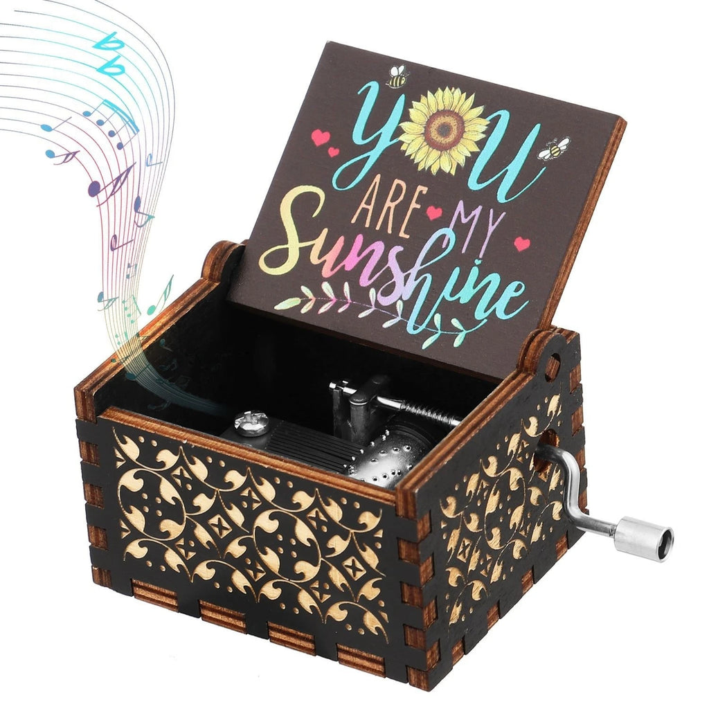 Wooden hand cranked music box, you are my sunshine music painting boutique gift, music box Oasis Select 14