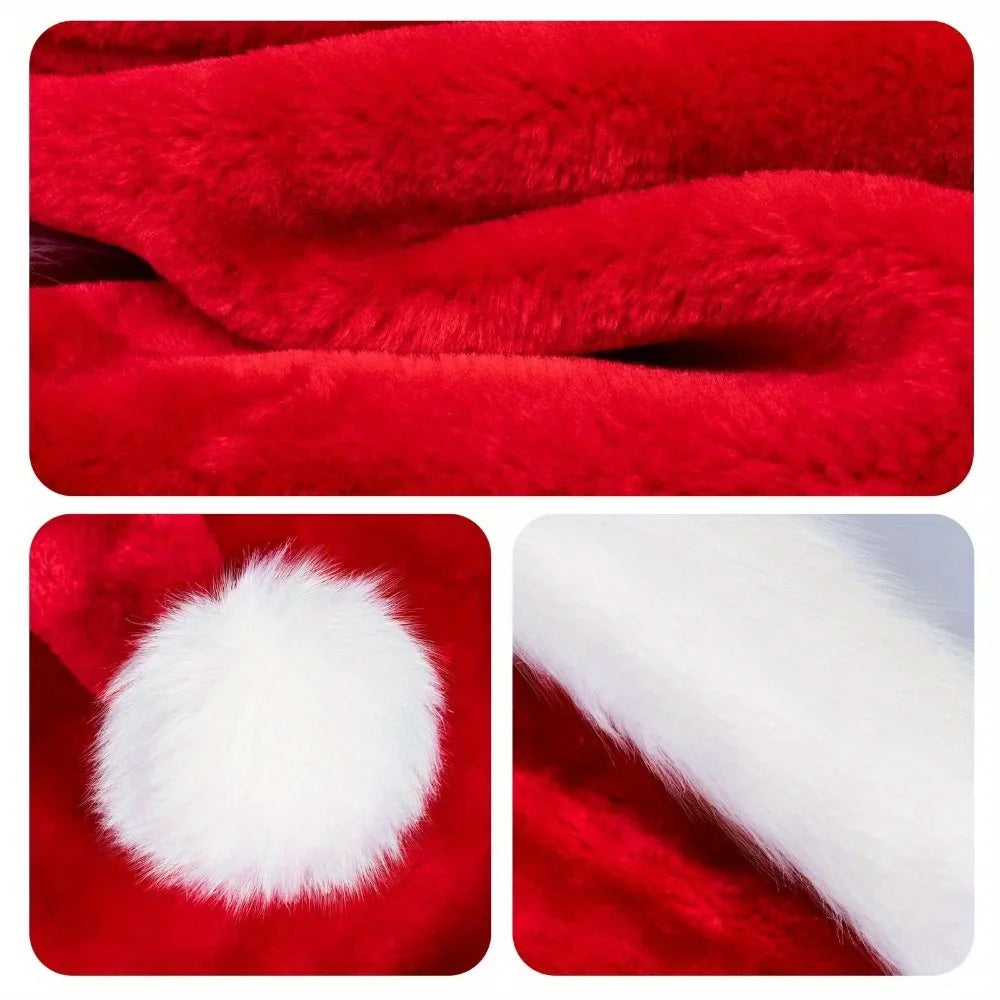 New Year Christmas Hat Plush Thickened Santa Claus Xmas Hats for Adult Kids Adjustable Christmas Caps Festive Party Decor Oasis Select