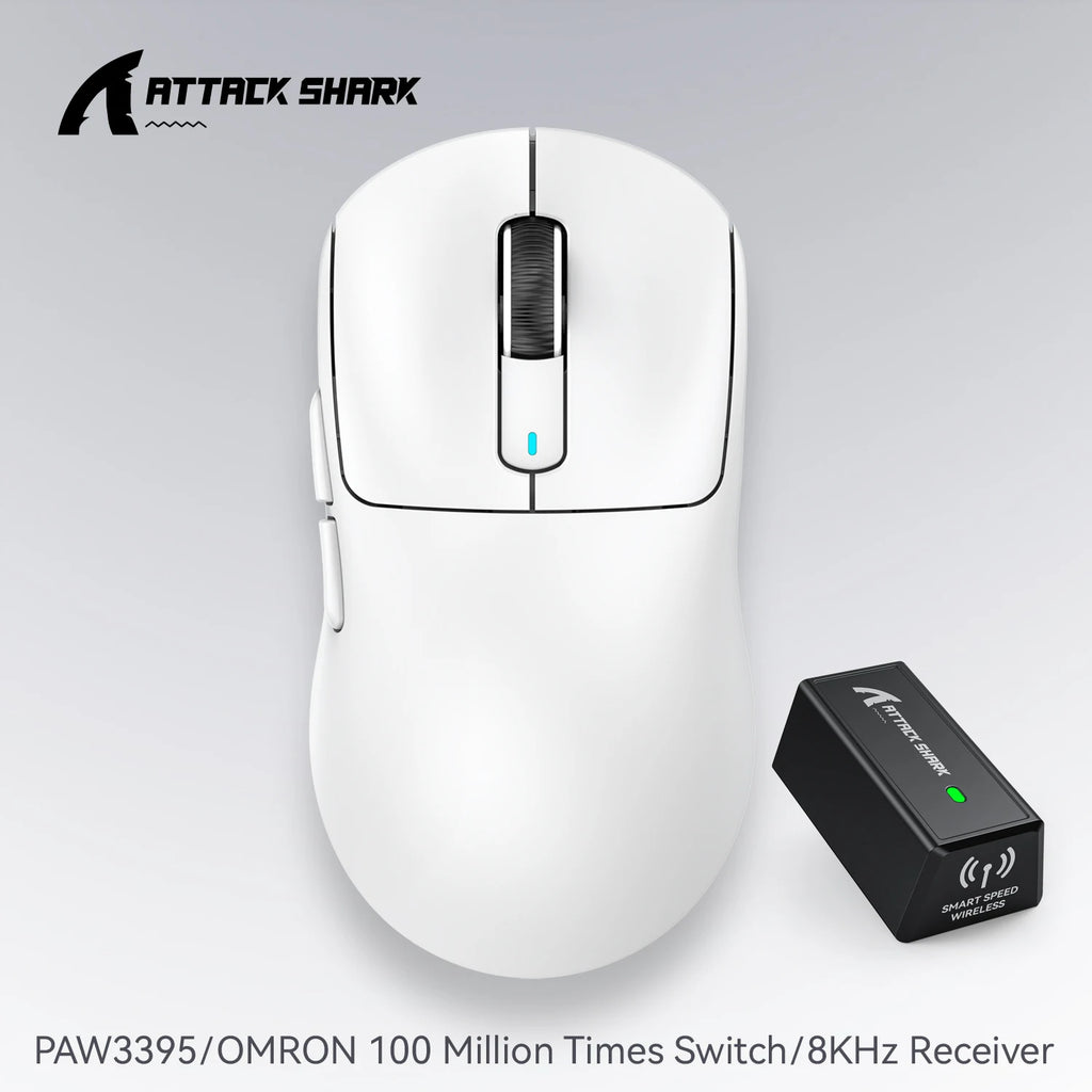 ATTACK SHARK X3 PRO 8K Mouse Wireless 8000Hz PAW3395 Sensor 59g Lightweight Tri Mode 2.4G BT5.2 Wired 26000DPI 68H Battery Oasis Select X3pro White