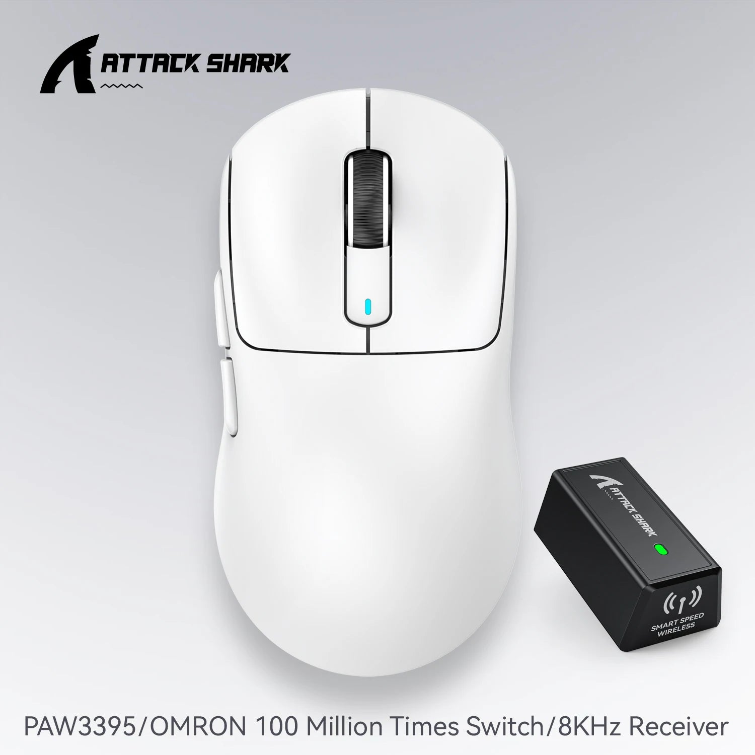 ATTACK SHARK X3 PRO 8K Mouse Wireless 8000Hz PAW3395 Sensor 59g Lightweight Tri Mode 2.4G BT5.2 Wired 26000DPI 68H Battery Oasis Select X3pro White
