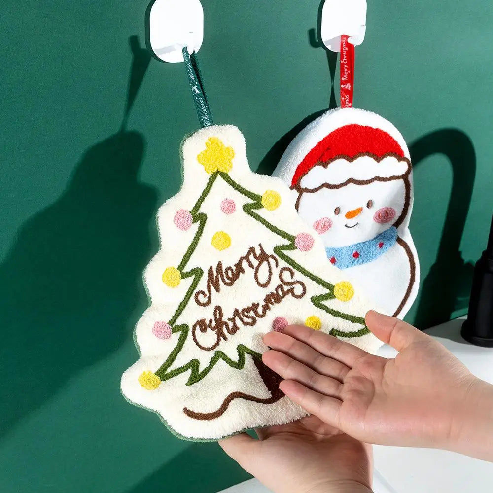 1pc Christmas hand towel, hanging household hand towel, kitchen and bathroom quick drying coral fleece Christmas towel Oasis Select