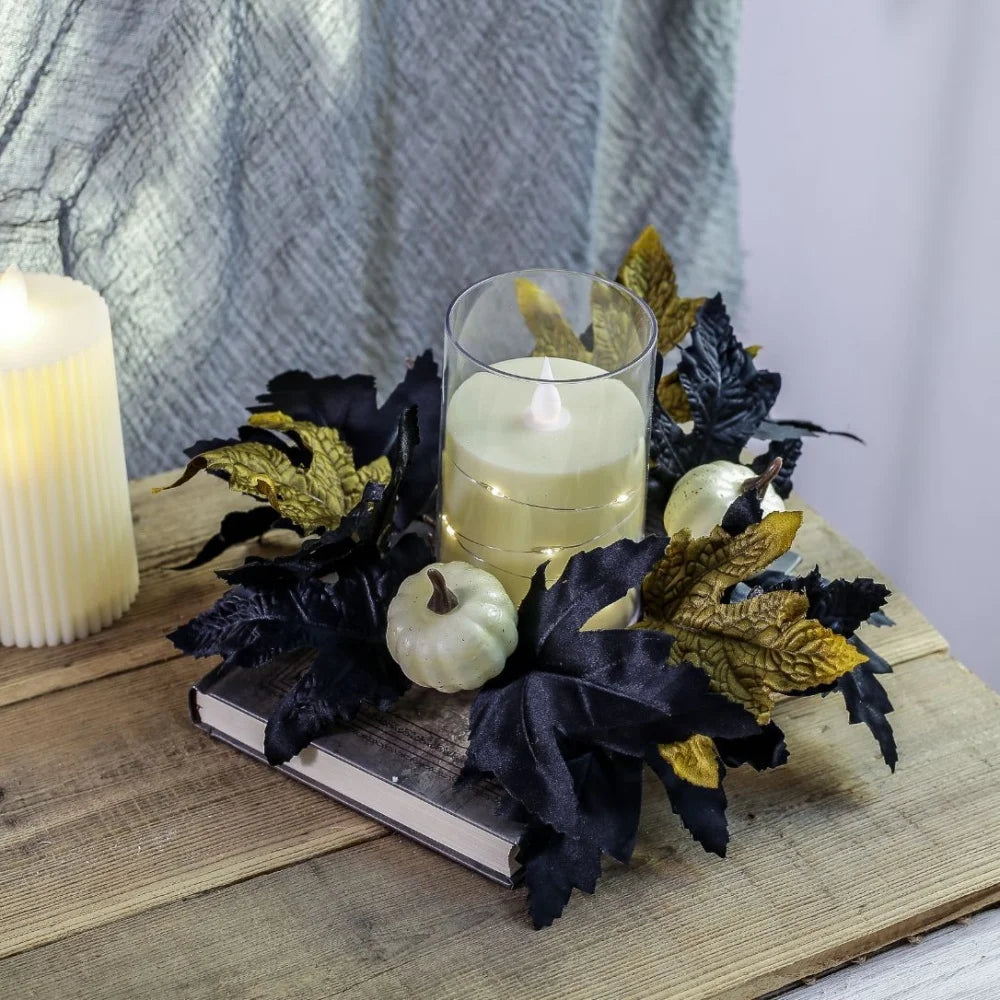Halloween Candle Wreath Maple Leaf Rose Garland Decoration Home Desktop Festival Decoration Halloween Party Atmosphere Supplies Oasis Select