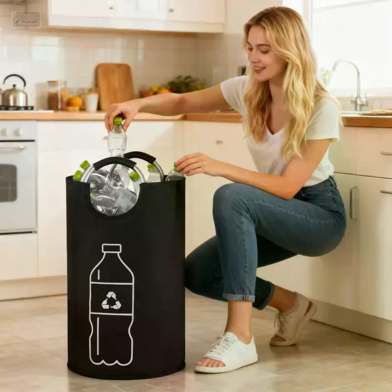82L Empty Bottle Storage Basket Folding Kitchen Wastewater Bottle Collector Bag With Aluminum Handle Large Capacity Bin Oasis Select