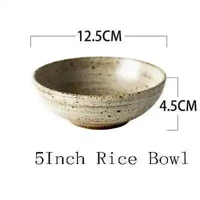 Retro Handmade Stoneware Rice Soup Bowl Tea Cup Round Steak Salad Dinner Plate Dishes Home Dining Dish Japanese Tableware Set Oasis Select 5inch Rice Bowl