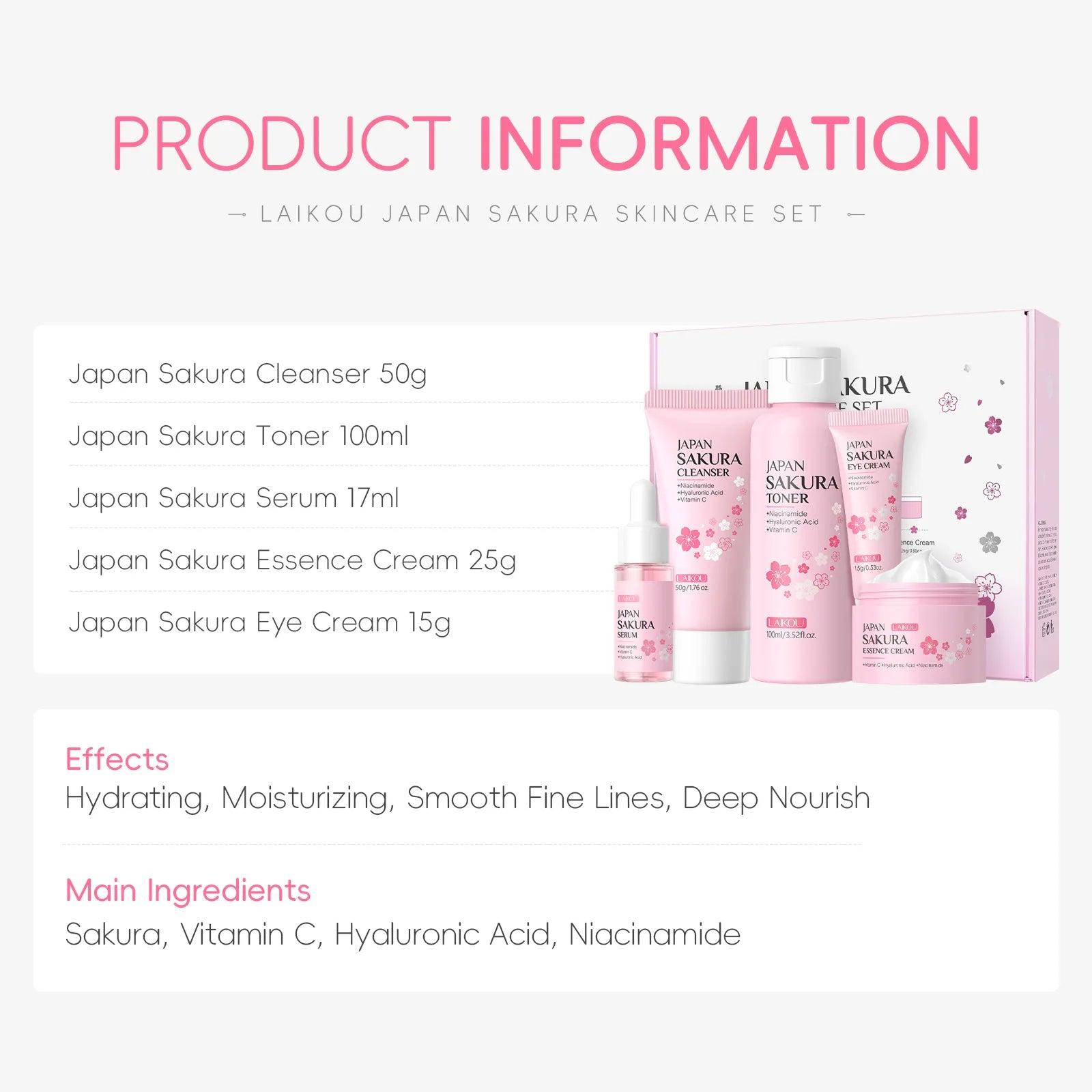 LAIKOU Sakura 5-Piece Skin Care Kit – Moisturizing Gift Set Skincare Gift Set Oasis Select