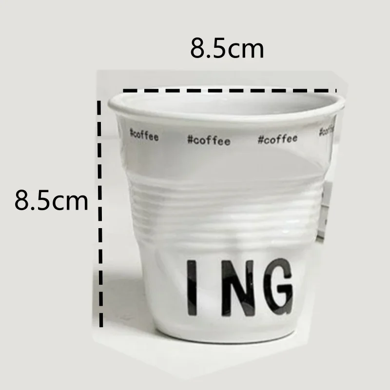 200ml Coffee Mug French Pleated Irregular White Ceramic Nordic Creative Design Wrinkle Cup Tumbler with English Letter Milk Cup Oasis Select