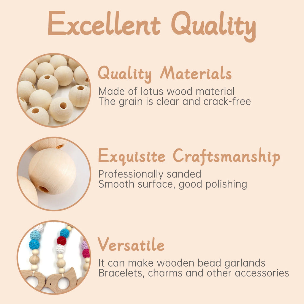 200pcs DIY wooden beads, 20mm natural round wooden beads, handmade DIY beads string ornaments handicraft accessories Oasis Select