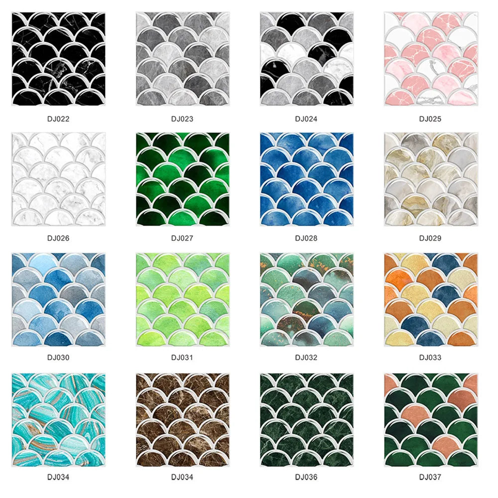 Retro marble grain covered with crystal film fish scale visual 3D ceramic tile paste home decoration renovation wall paste Oasis Select