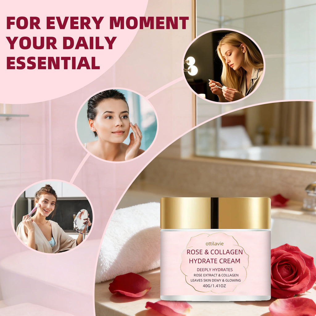 Ottilavie Rose Collagen Hydrate Cream – Plumping & Hydrating Facial Moisturizer, for All Skin Types, Ideal, for Morning & Night Oasis Select