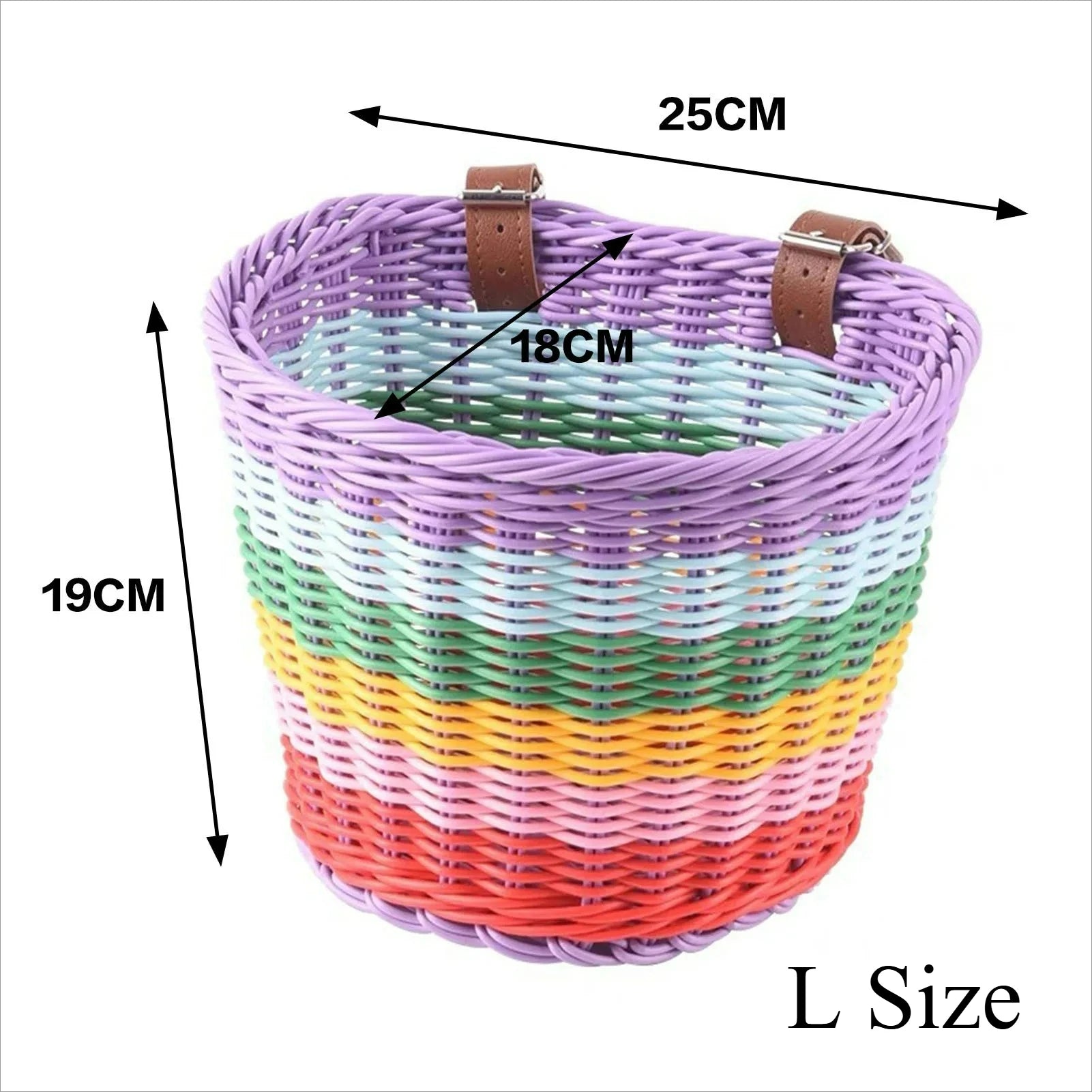 Rainbow Color Bicycle Basket for Kid Front Handlebar Rattan Picnic Basket Plastic Bike Bag Water Bottle Dolls Bicycle Rack Bag Oasis Select