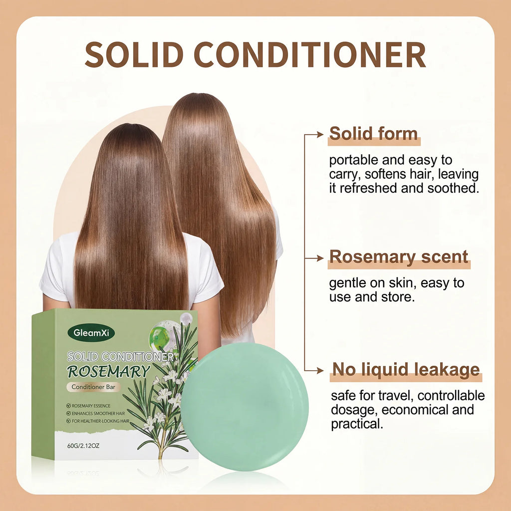 Gleamxi Rosemary Solid Conditioner Bar Smoother Shinier Hair Anti-Frizz Repairing Dry Damaged Natural Travel-Friendly Hair Care Oasis Select