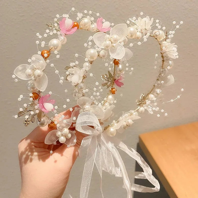 1pcs Children's Headband Sweet European Fairy Style Golden Leaf Headband Flower Wreath Pearl Headband New Crown Oasis Select