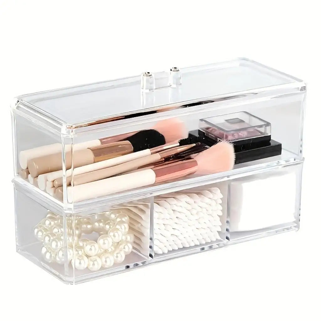 1pc Acrylic Organizer - Clear Dispenser for Cotton Swabs, Tea Bags, Cosmetics, Flossers, and More - Spice Pouches Oasis Select Double Layer