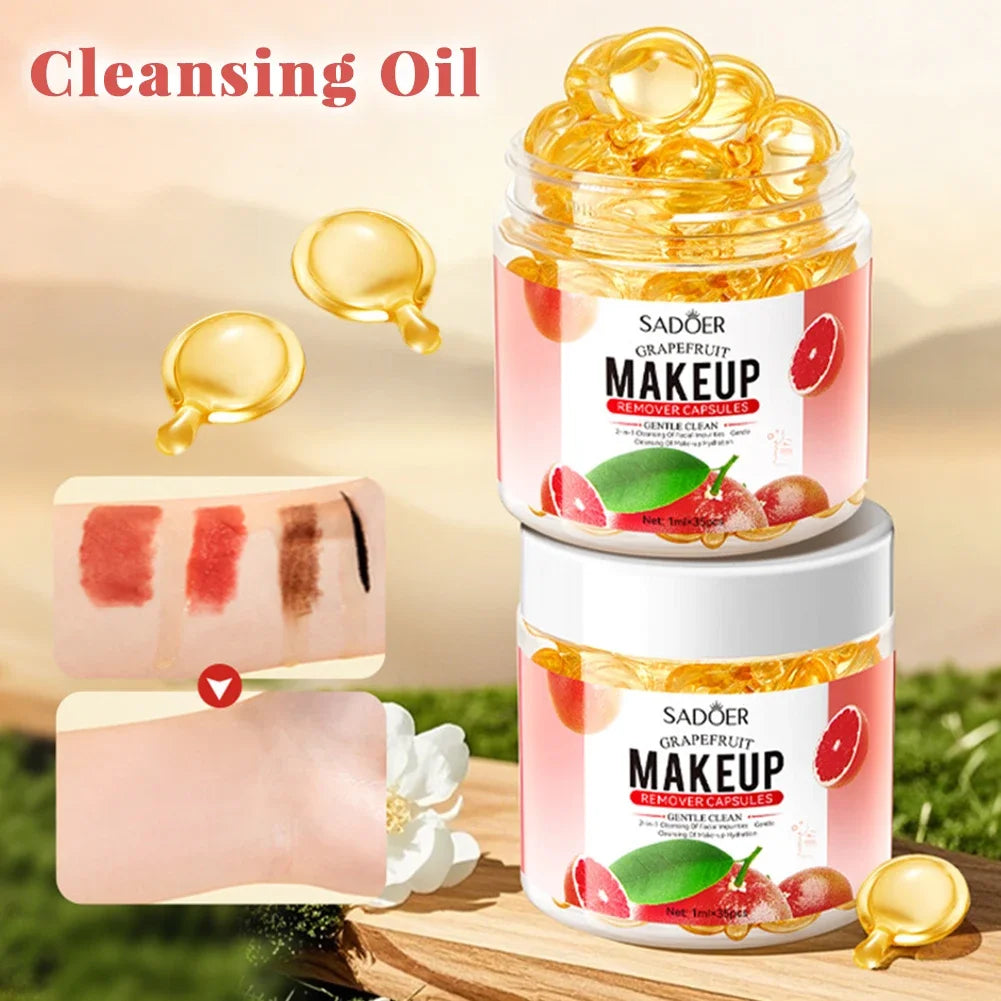 35pcs Grapefruit Makeup Remover Oil Capsules Portable Dissolving Cream Cleanser for Face and Eyes Gentle Effective Travel Kit Oasis Select