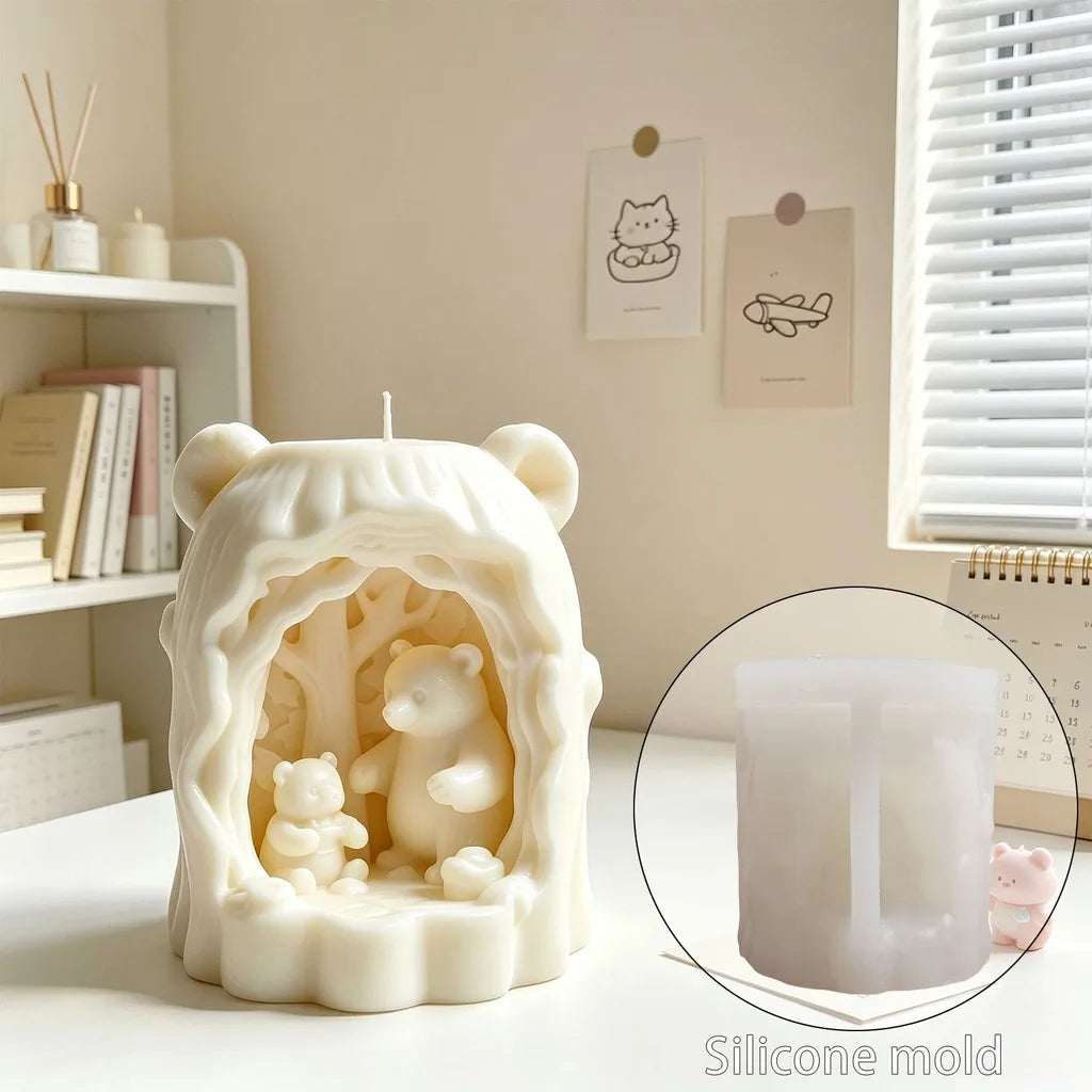Silicone Tree Hole Mother And Bear Mold DIY Candle Plaster Ornament Mold For Handmade Aromatherapy Candle Making Oasis Select