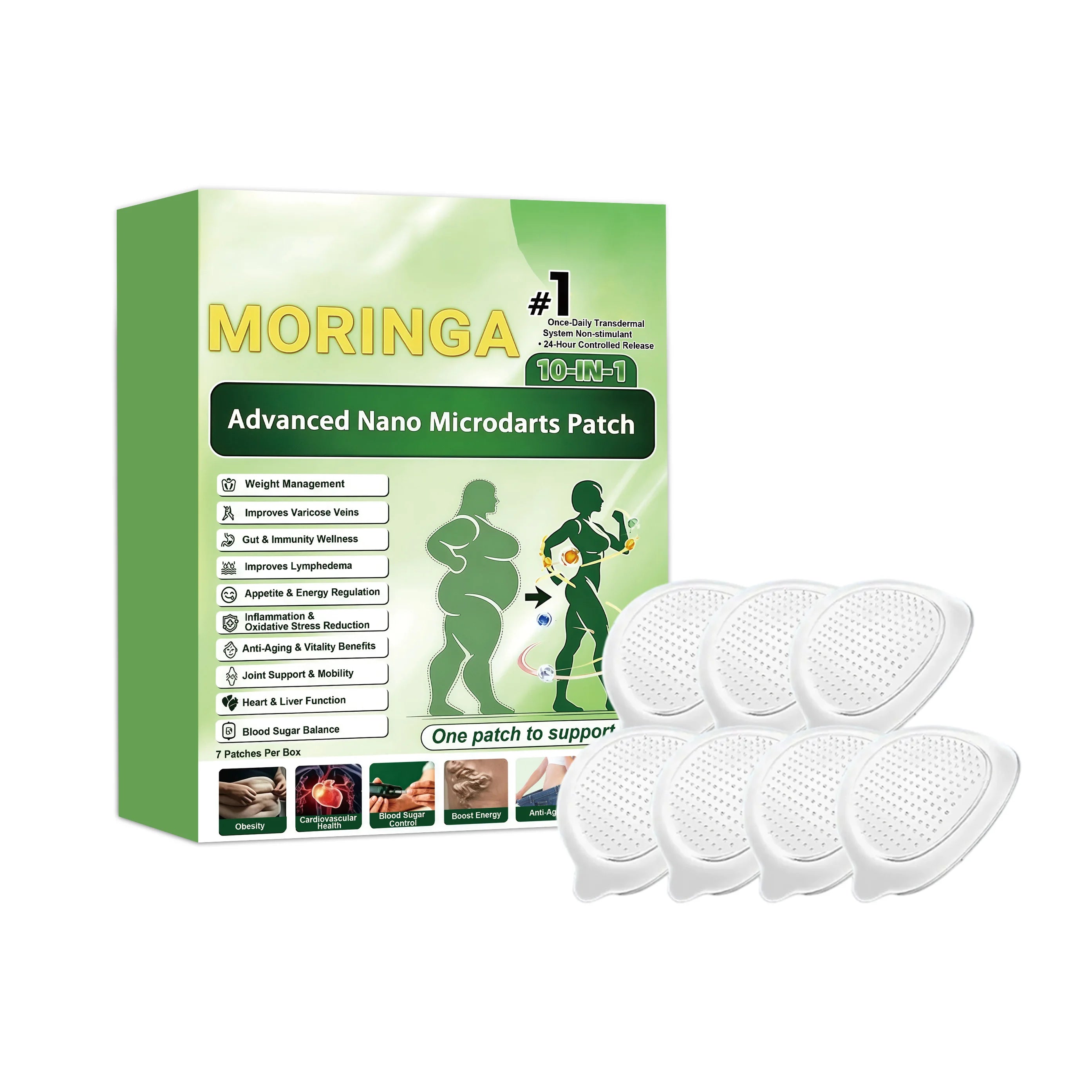 10-in-1 Moringa Microneedle Patch Show graceful lines and protect the skin all over the body for daily personal care Oasis Select 7pcs