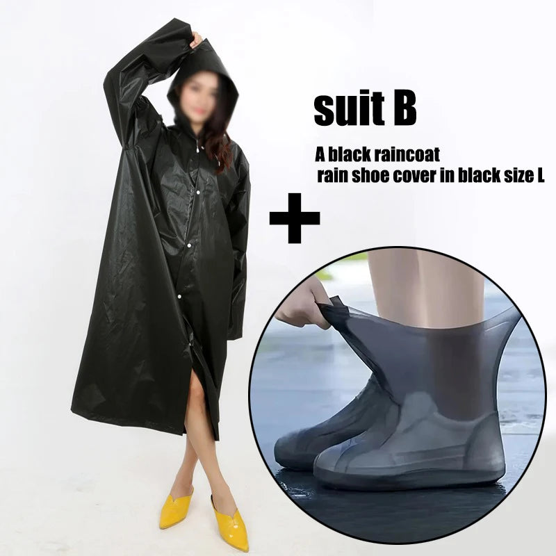 EVA High-quality unisex thickened waterproof men's camping raincoat and rain boots set (single piece) made of EVA material. Oasis Select suit B