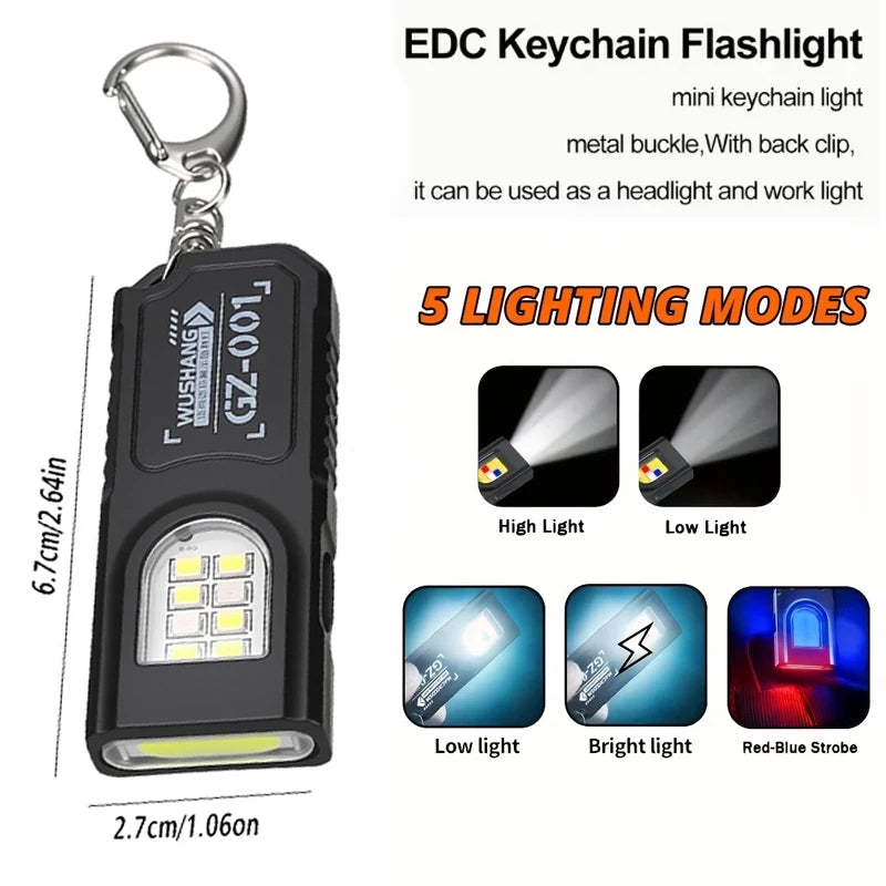 COB LED Pocket Flashlight 8 Modes Magnetic Clip Type-C USB