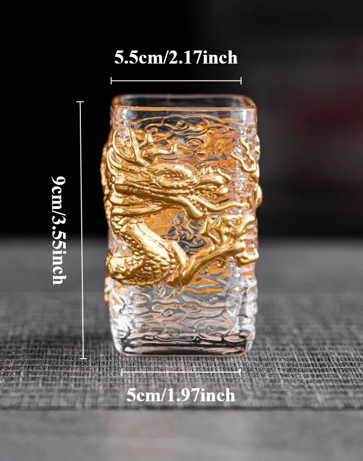 Personalized Creative Glass Tea Cup Golden Dragon Cup Heat-resistant Glass Master Single Cup Oasis Select B 51-100ml