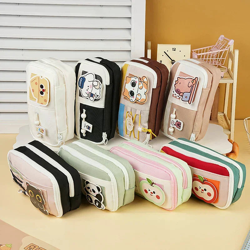 Panda Pencil Bag Green Multi-Layer Large Capacity Pensil Case Cute Cartoon Pen Holder Stationery School Supplies Gift Organizer Oasis Select