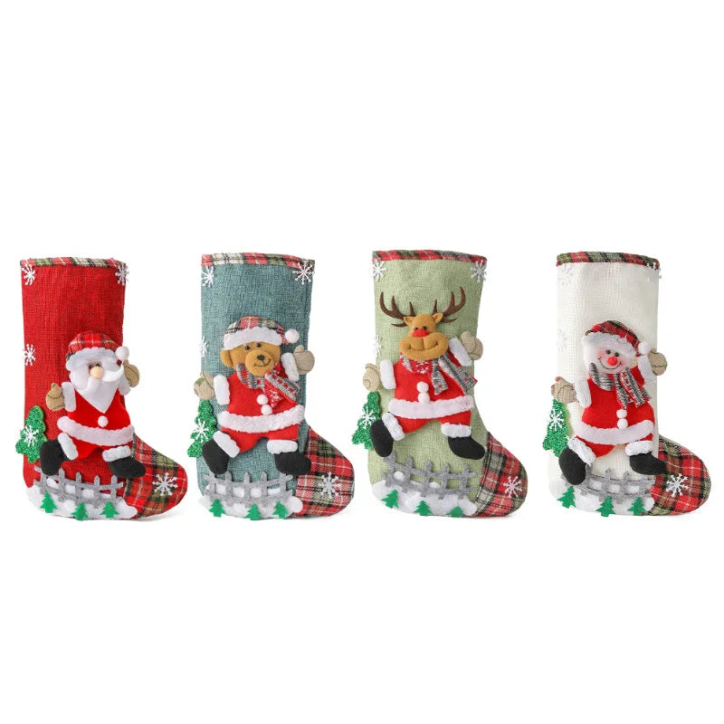 Linen Large Christmas Stocking Fence Christmas Gift Bag Christmas Tree Hanging Ornaments Candy Bag Ornaments Oasis Select