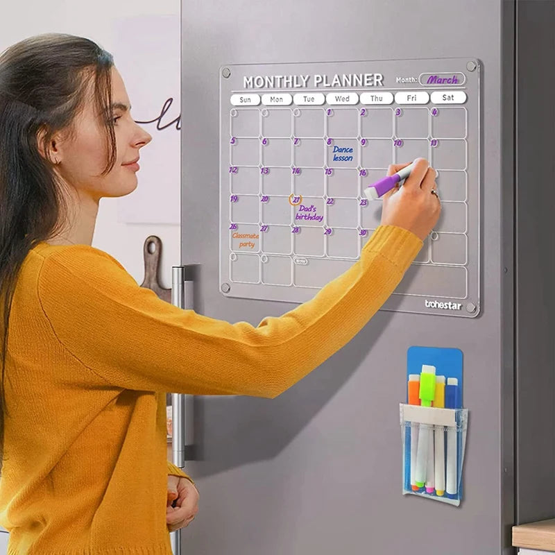 1Set Magnetic Acrylic Calendar For Fridge Clear Fridge Calendar And Memo Magnetic Planning Boards Set Colorful Oasis Select
