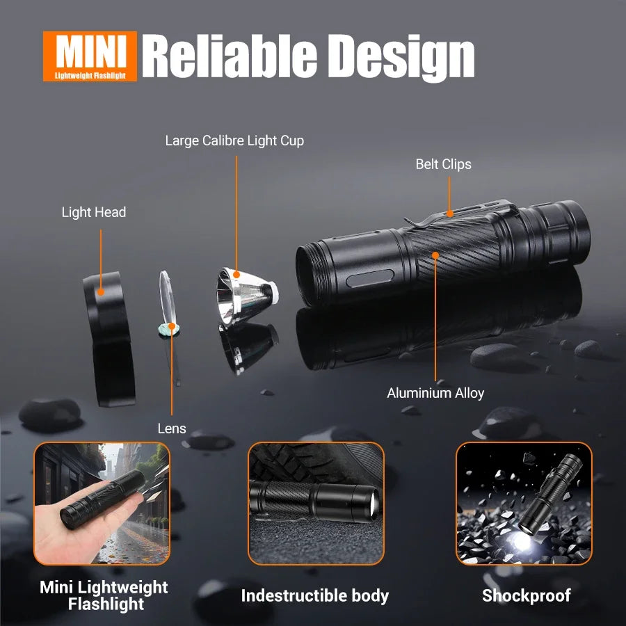 KDULIT Powerful LED Flashlight Aluminum Alloy Tactical Torch Built-in Battery Type-C Rechargeable Waterproof Emergency Light Oasis Select