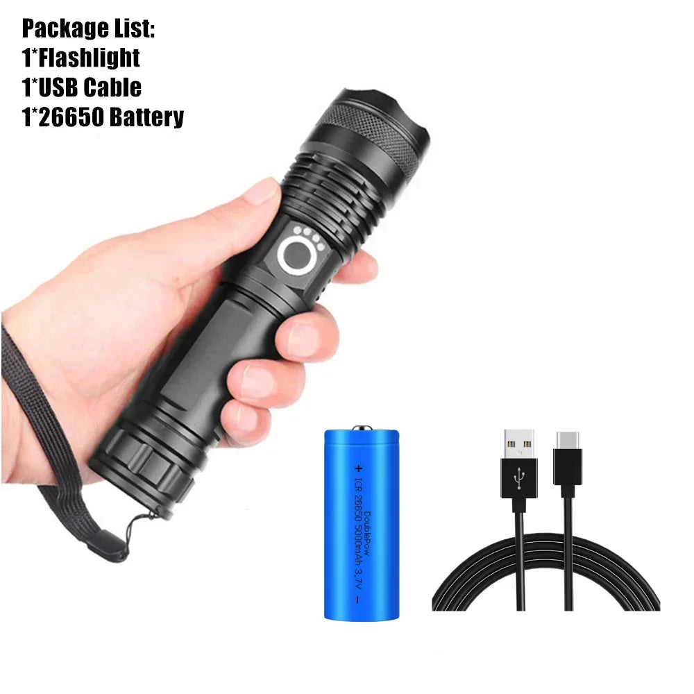 Rechargeable LED Flashlights 90000 Lumens Super Bright Zoomable Waterproof Flashlight with 3 Modes Powerful for Camping Hiking Oasis Select X71 P50 26650