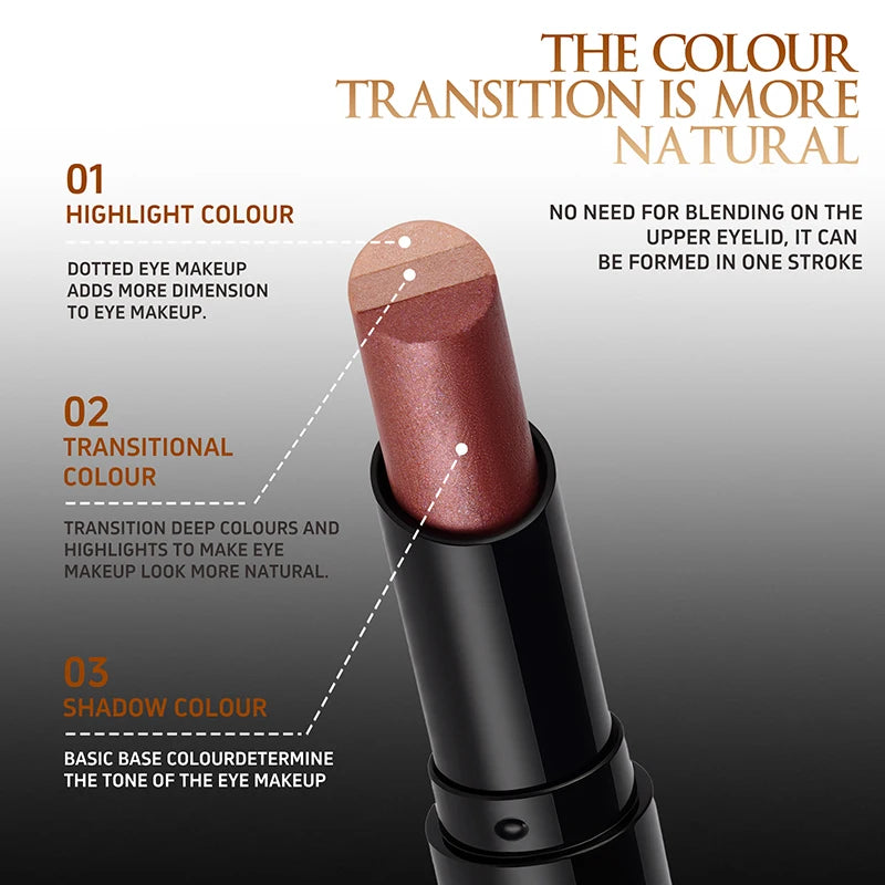 O'CHEAL Three Color Eye Shadow Stick Gradient Delicate Waterproof Long-Lasting Eye Shadow Pen Beauty Shiny Glitter Eye Shadow Oasis Select
