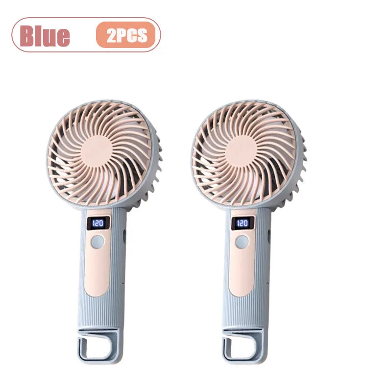 Digital Display Handheld Fan Mini Portable USB Rechargeable 2 in 1 Desktop Standing Cooling Fan for Office Travel Outdoor Oasis Select Blue-2PCS