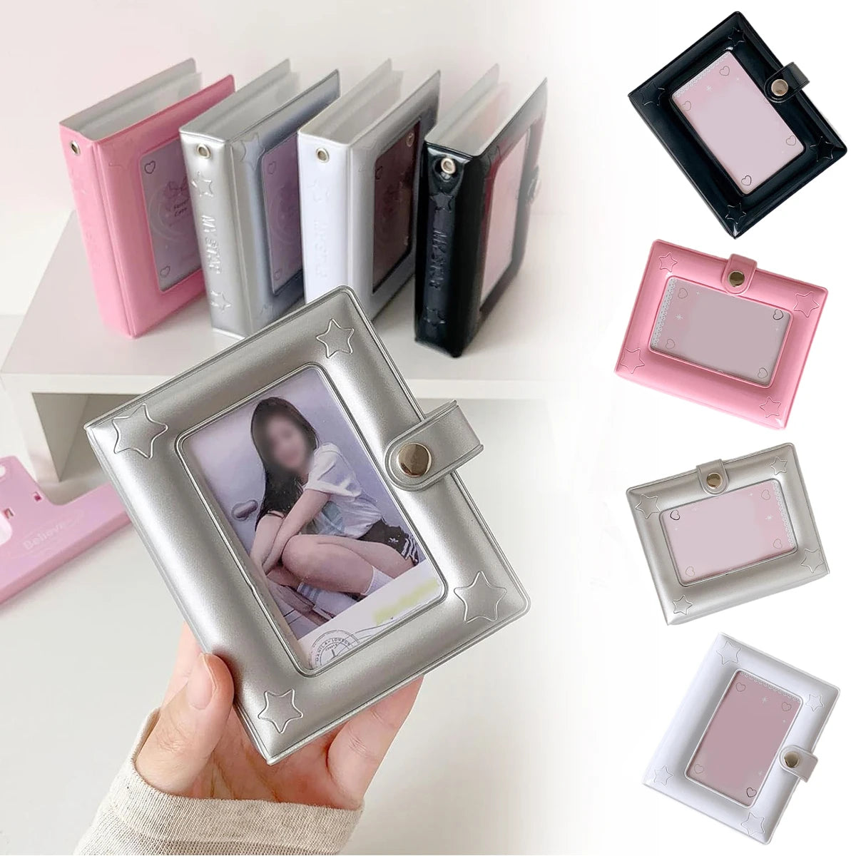 Mini Photo Album 2x3 Inch PVC Cover Hollow Cover 20 Pages Kpop Fans Idol Cards Travel Gift Portable Storage Book Cute Colors Oasis Select