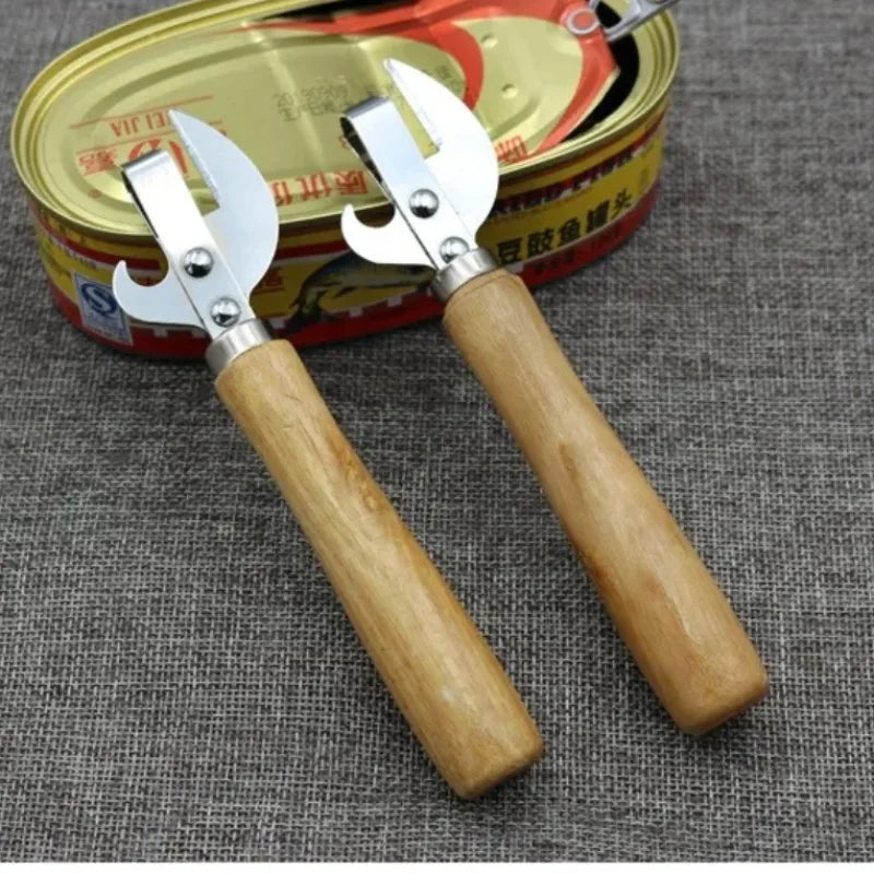 Kitchen Can Opener With Wooden Handle Stainless Steel Bottle Easy Open Tool For Cans Fruit Vegetable Washing Basket Drain Box Oasis Select