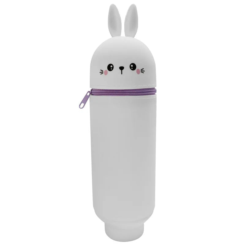 Cute Animal Pencil Case, 2-in-1 Pencil Bag with Zipper Pen Holder, Soft Silicone Pencil Case, Suitable for School Office Oasis Select rabbit