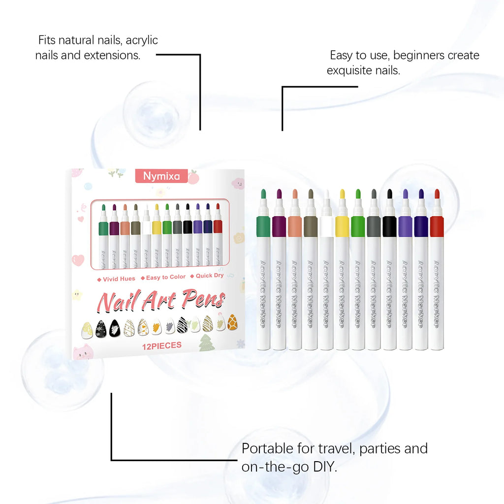 12pc Multi Color Nail Art Pen Set – Waterproof DIY Manicure Kit