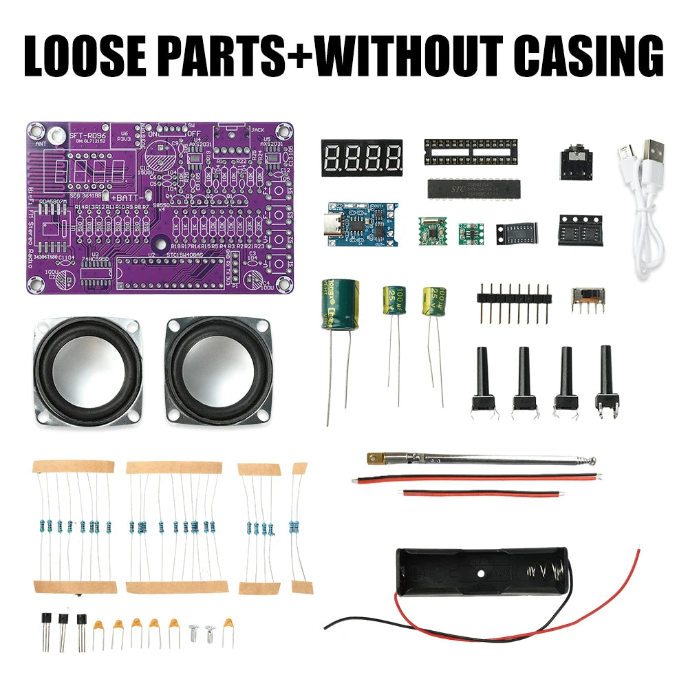 87.5-108MHz Dual-Channel FM Radio Electronic DIY Kit - Digital Display Soldering Project with Type-C Interface for Audio Learnin Oasis Select Without Case